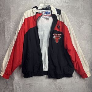 Vintage NBA 90s APEXONE Jacket  hoodie CHICAGO BULLS XL  Embroidered  Read Desc*